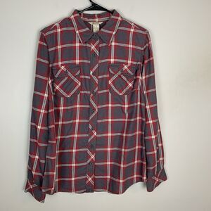 Duluth Trading Womens Large Crosscut Wicking Flannel Button Shirt Plaid Workwear
